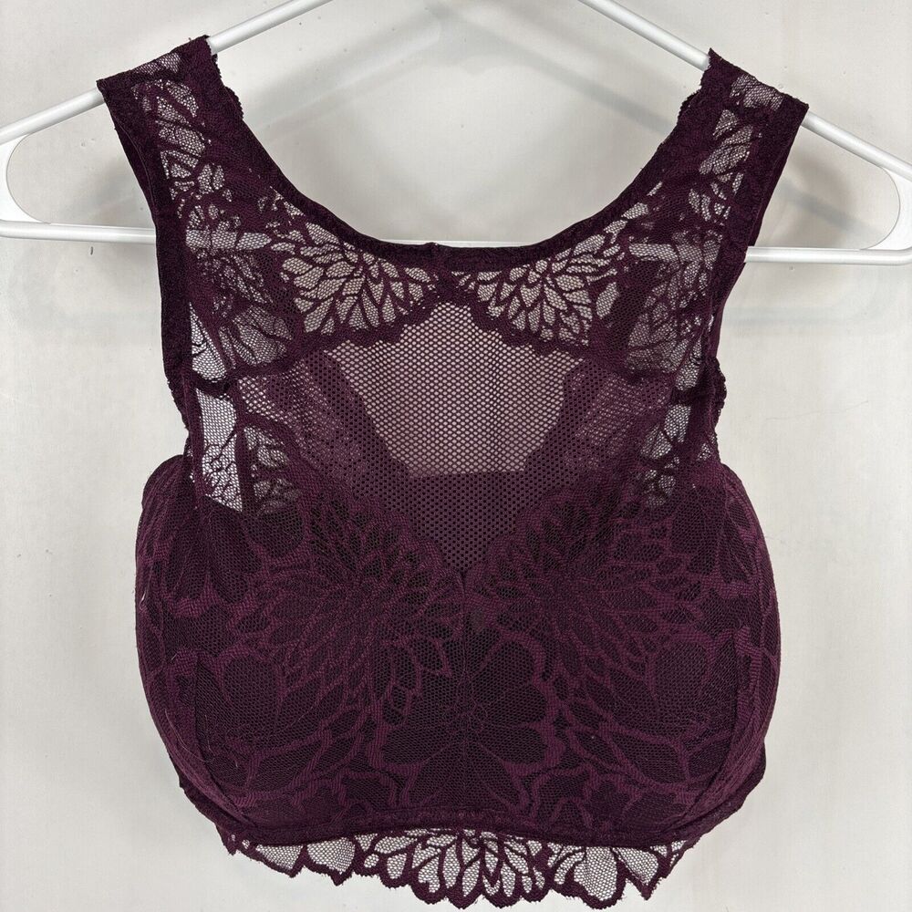 Victorias Secret PINK M-DD‎ Burgundy Push Up Padded Lace UW Bralette Bra
